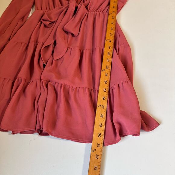 Show Me Your Mumu Dress Womens XS Pink Long Sleeve Ruffle Tier Addy Tie Boho - Picture 13 of 15